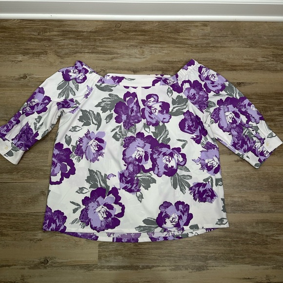Banana Republic Lavendar Floral Off Shoulder Top Blouse Large - Picture 4 of 8